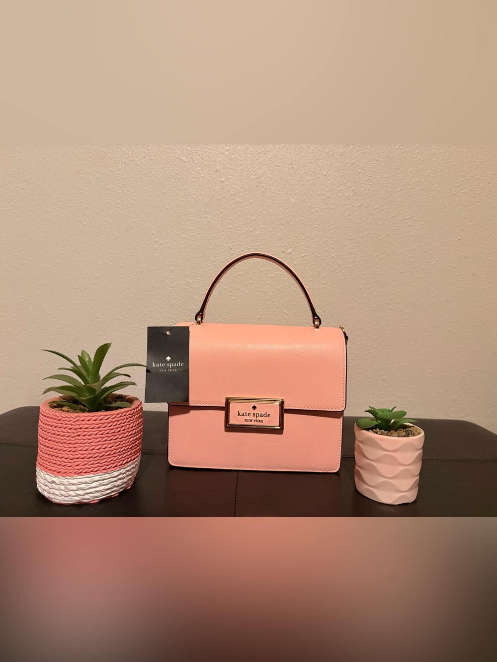 NWT Kate Spade Pink Saffiano Leather Top-Handle Satchel W/ Gold Magnetic Plaque